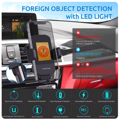 15W Fast Charging Auto Clamping Car Phone Holder with Charger