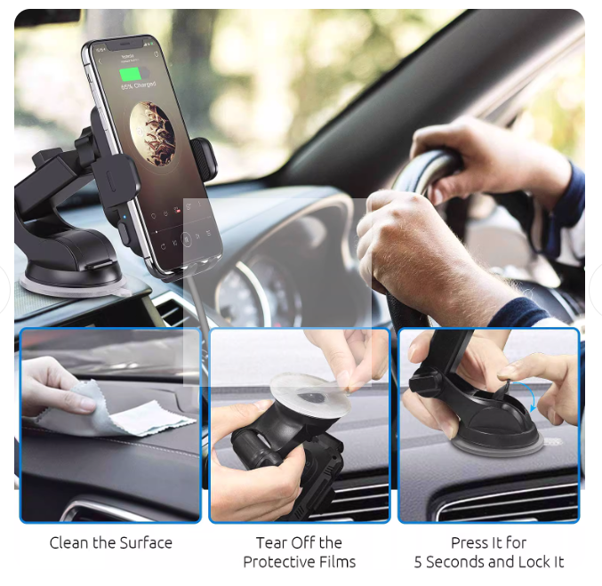 15W Fast Charging Auto Clamping Car Phone Holder with Charger
